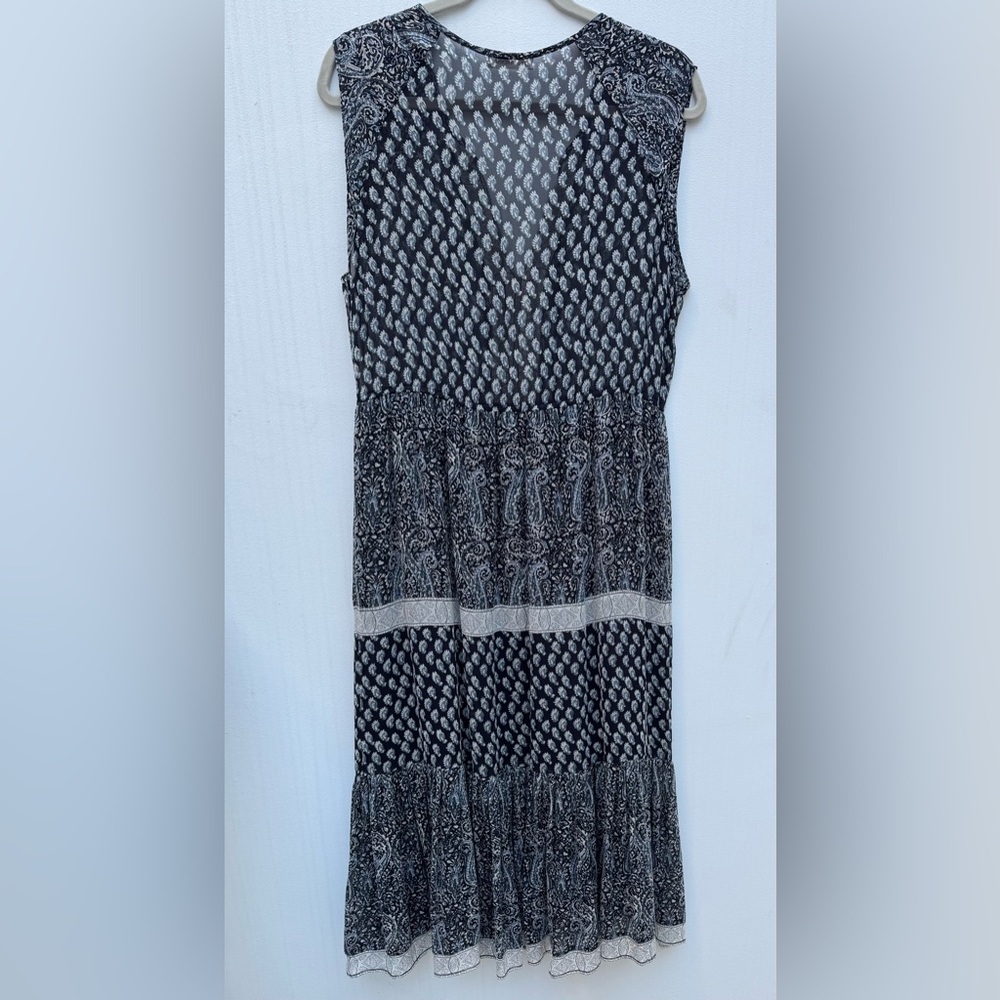 ULLA JOHNSON: Silk Georgette Tropez Paisley Dress in Navy, Size 6 - Picture 6 of 10